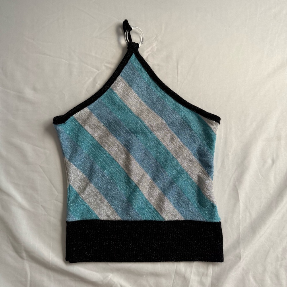 90s Diagonal Striped Blue Top